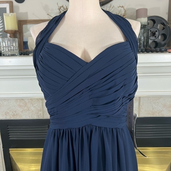 Bill Levkoff Bridal Party Prom Special Occasion Navy Midi Chiffon Fit And Flare - Picture 2 of 16